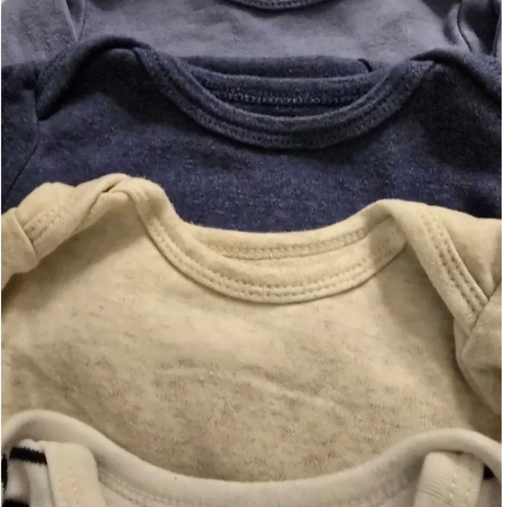 HB Baby Boys Long Sleeve Bodysuits 6 Pack Blue Navy Stripe Cream Set 6-9 Month